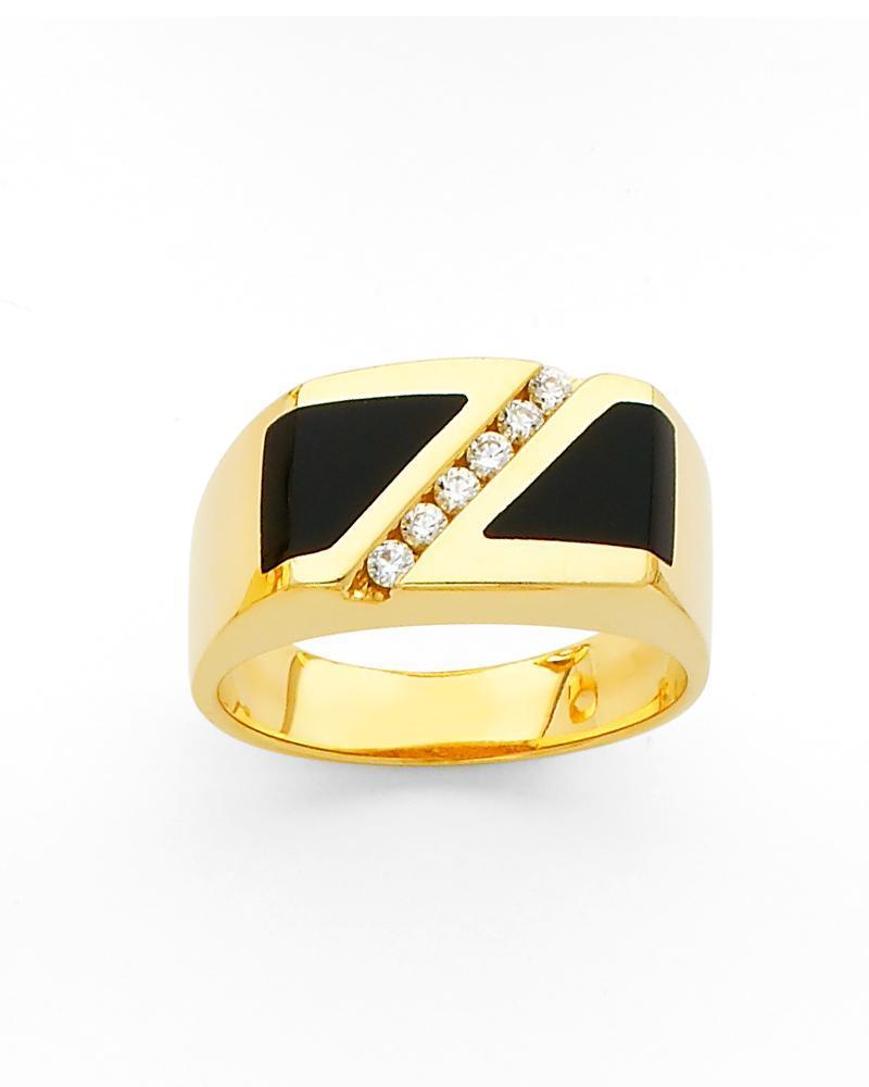 Gold ring with black stone and diamonds Clearance
