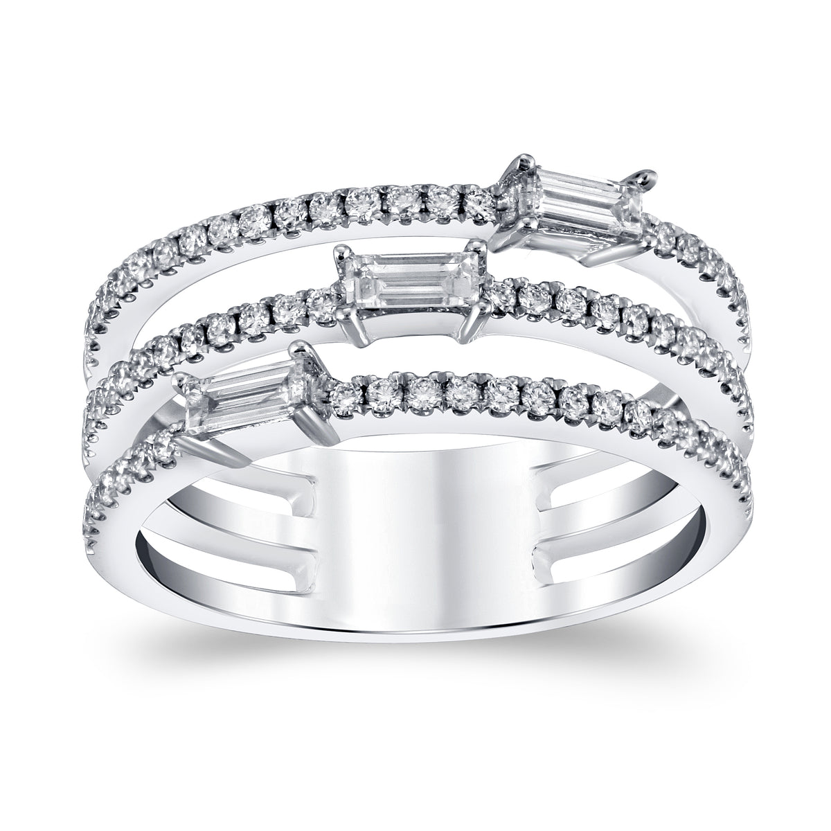14 Karat Gold Three Row Baguette and Round Diamond Ring – Bijou Inc.